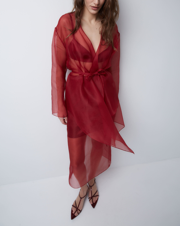 Юбка из шелковой органзы бордо