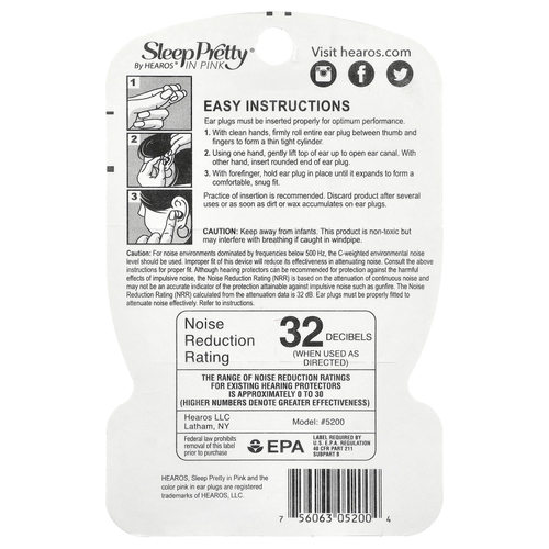 Hearos, Беруши Sleep Pretty®, розовые, NRR 32, 14 пар