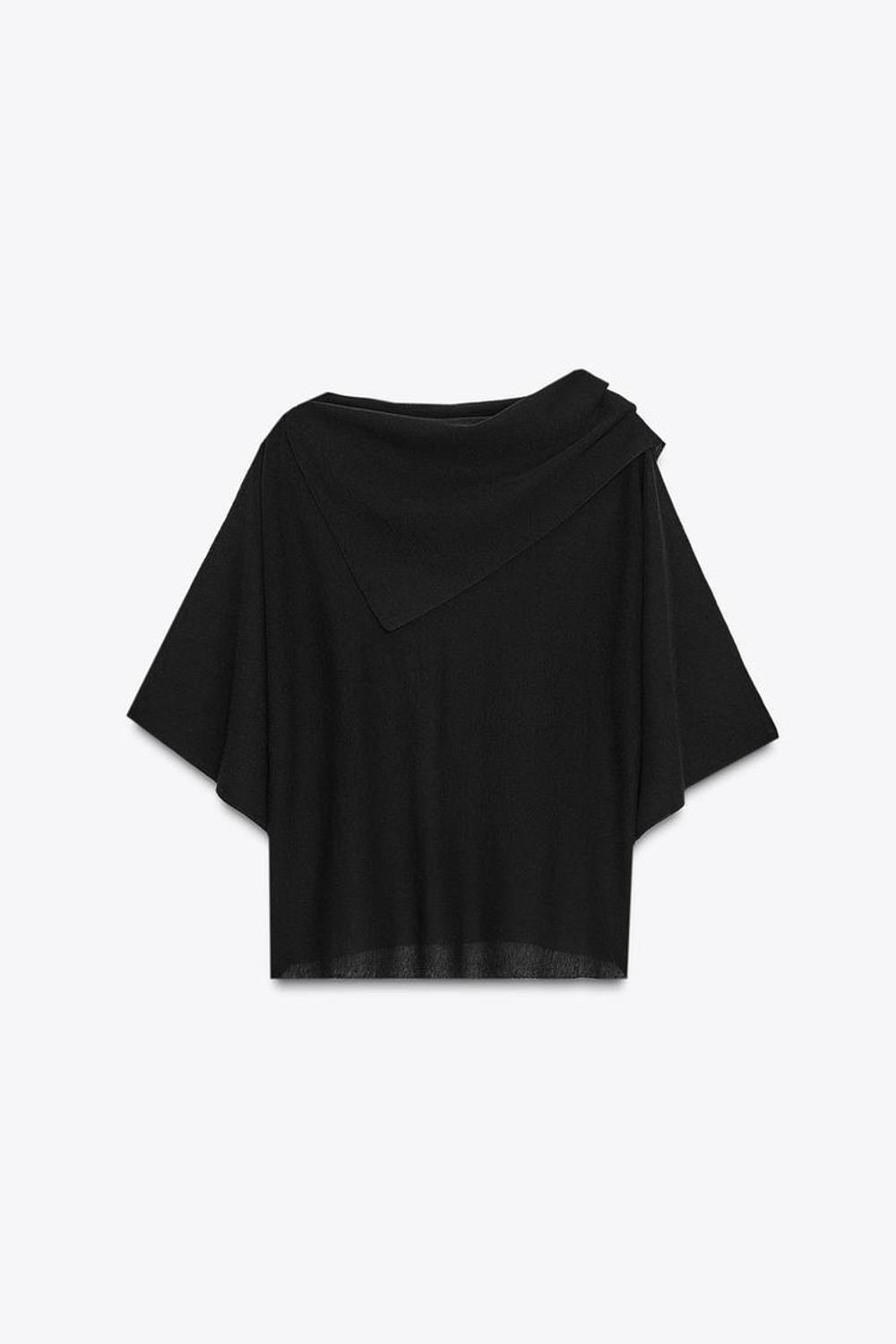 ZARA ОДНОТОННЫЙ ТРИКОТАЖНЫЙ ТОП-НАКИДКА, ЧЕРНЫЙ