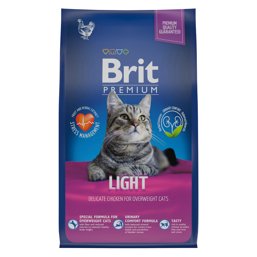 Сухой корм для кошек с избыточным весом BRIT PREMIUM с курицей Cat Light, 2кг