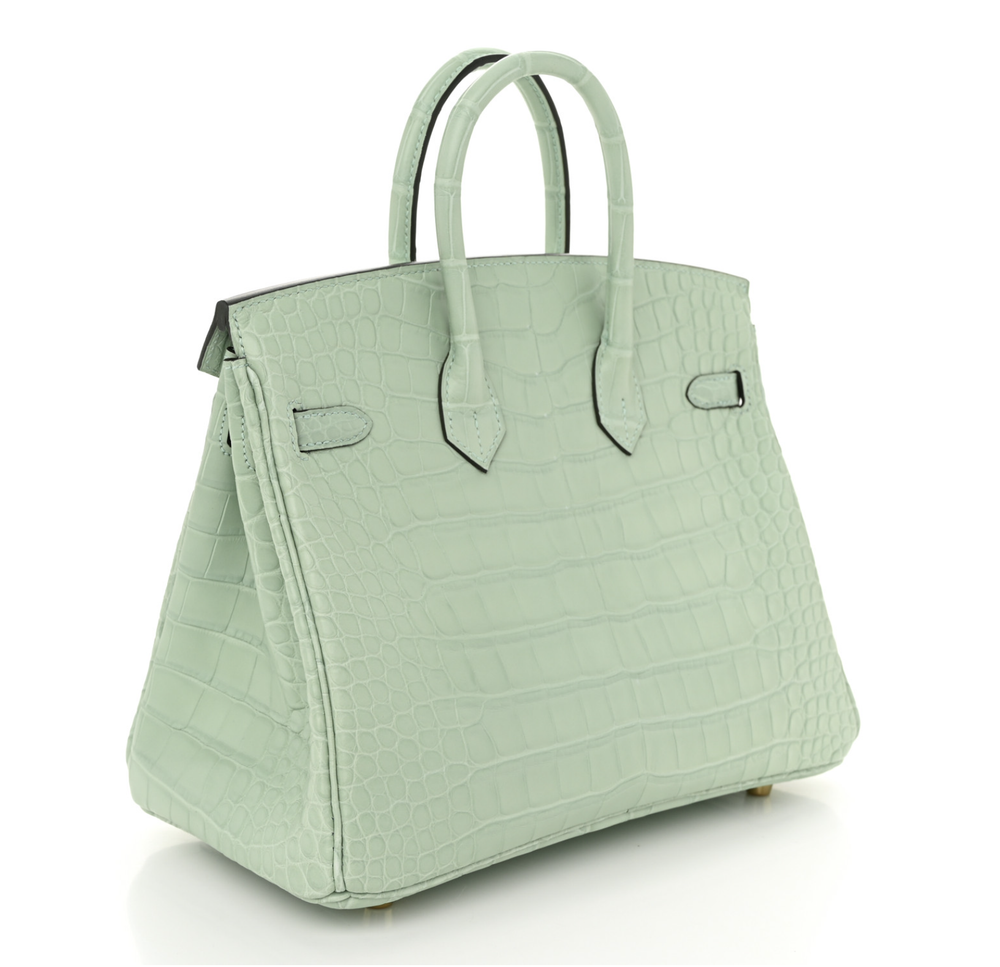 HERMÈS Birkin 25 Vert D’Eau из матовой кожи аллигатора, позолоченная фурнитура, «never worn»