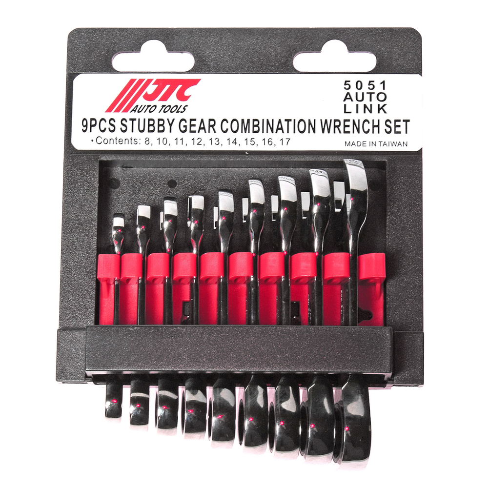 Набор ключей комбинированных 8-17мм трещоточных укороченных 9 предметов JTC