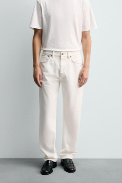 ZARA ДЖИНСЫ STRAIGHT ДЛИНОЙ ДО ЩИКОЛОТКИ SELVEDGE, ЭКРЮ