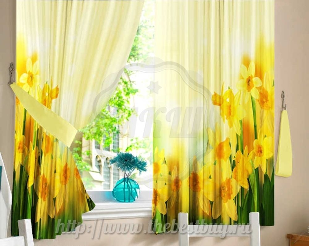 Фото-шторы для кухни: Нарциссы (арт. L20-2005)  -  (145х160)х2 см.