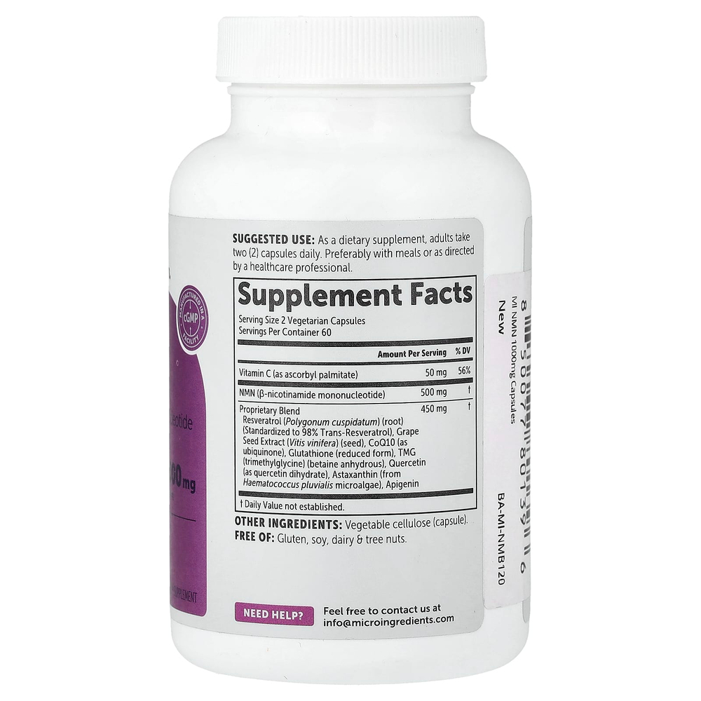 Micro Ingredients, NMN, 120 вегетарианских капсул