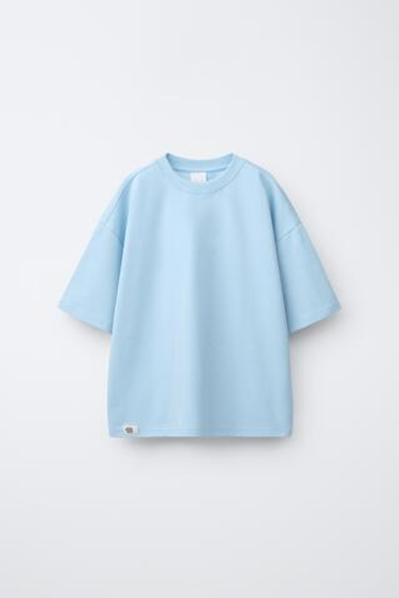 ZARA ОДНОТОННАЯ ФУТБОЛКА ИЗ ИНТЕРЛОКА, ГОЛУБОЙ