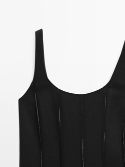 Massimo Dutti Длинное струящееся платье из льняной смеси, черный