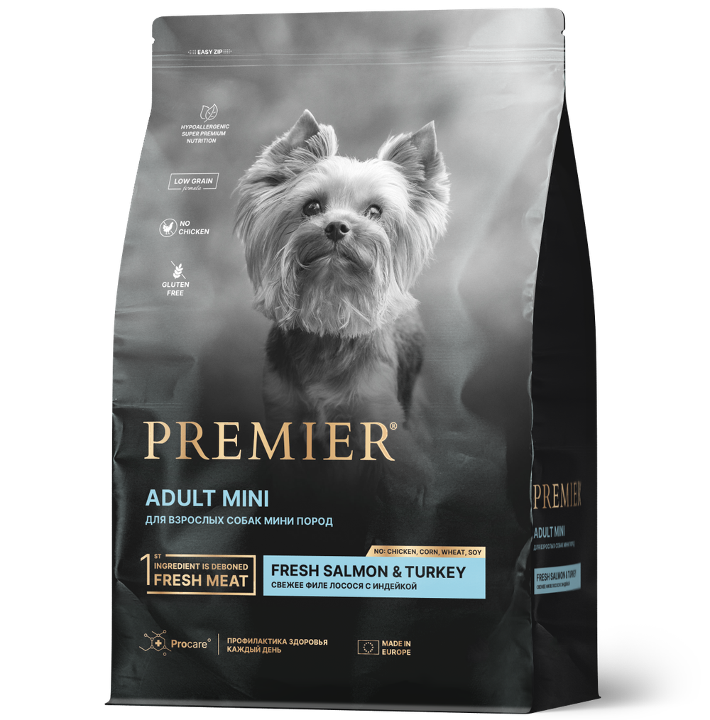 Premier dog salmon & turkey adult mini лосося с индейкой для собак мелких пород