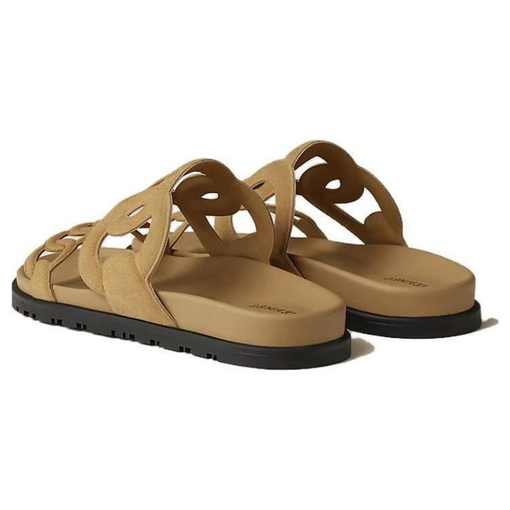 Hermes Extra comfortable Simple one-word slippers women's light brown, H222301Z VD