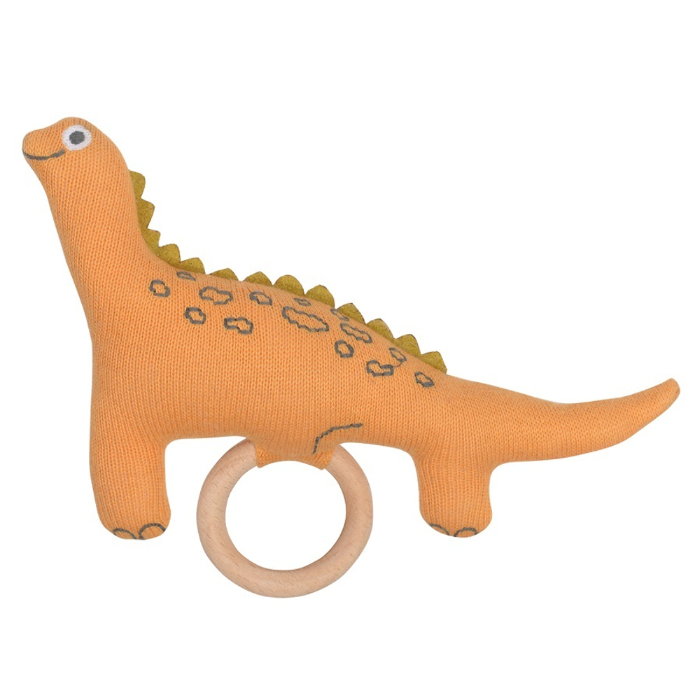 Погремушка хлопковая с деревянным держателем 14х11см Tkano Tiny world Динозавр Toto