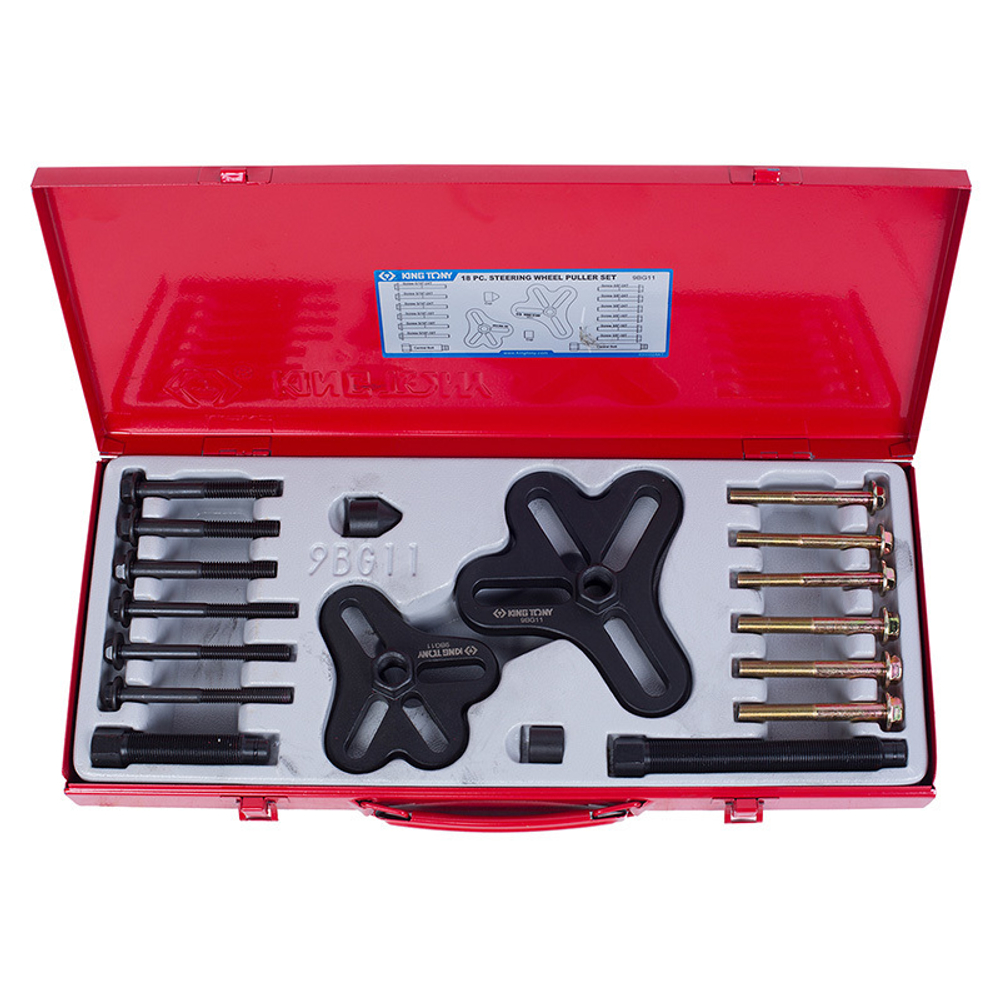 KING TONY (9BG11) Набор инструментов для снятия шкивов, 25-125 мм, 18 предметов
