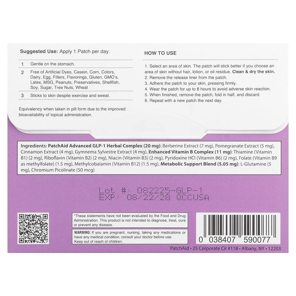 PatchAid, GLP-1, патч, 30 патчей