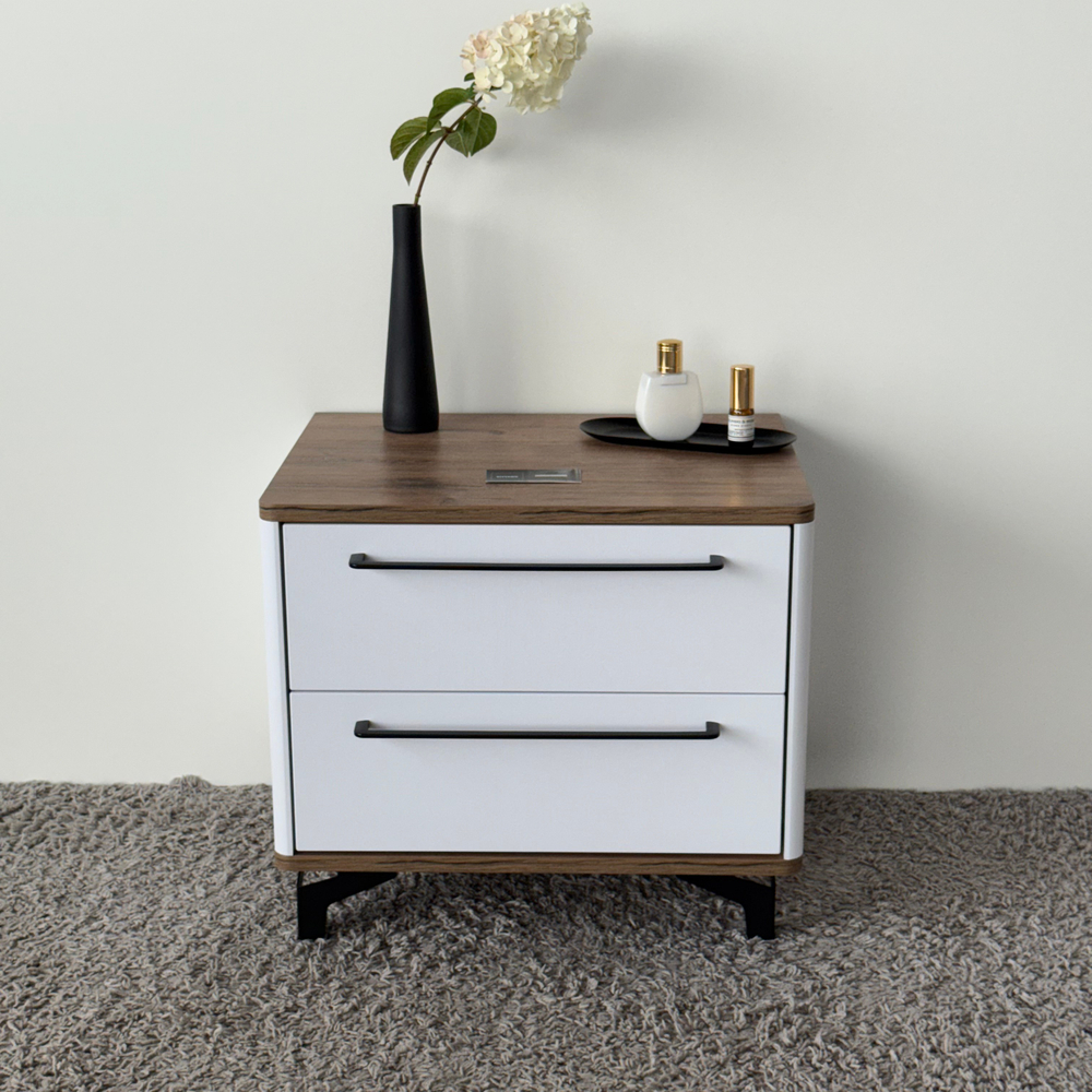 Тумба прикроватная на ножках с ящиками ROYAL 5203 эко (Дуб Веллингтон-Черный-р.черная)