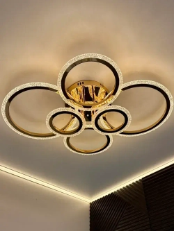 Люстра потолочная золотая с пультом для всех видов потолков, 120 Вт