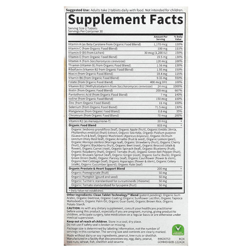 Garden of Life, Organics, Men's Multi 40+, 60 Vegan Tablets