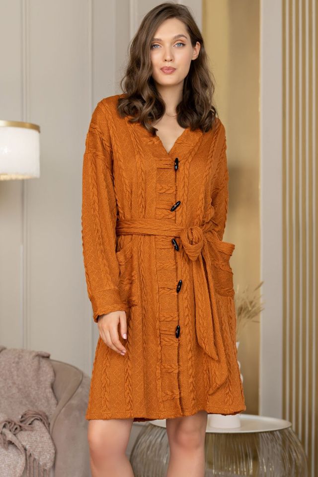 Горчичный удлиненный кардиган свободного силуэта Carrie