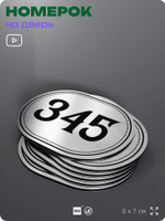 Номерок на дверь квартиры 345, для кабинета, офиса, шильдик 9 х 7 см, брашированная сталь, Айдентика Технолоджи