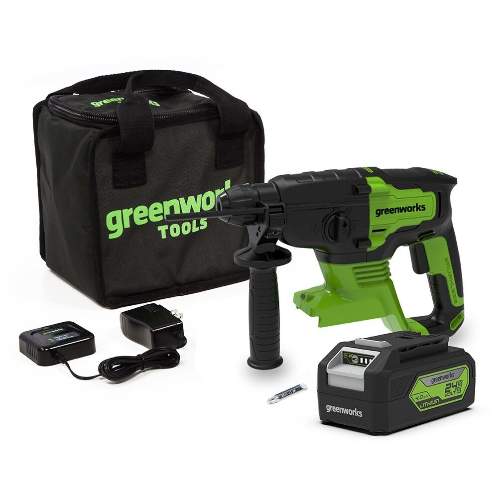 Перфоратор аккумуляторный бесщеточный Greenworks GD24SDS2 2 ДЖ, 24V, c АКБ 2АЧ и ЗУ (слайдер)