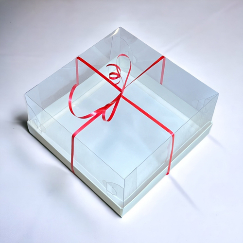 Коробка под торт с прозрачным куполом 205*205*100 мм (белая) НОВИНКА