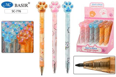 Карандаш вечный авто "Лапки" боковой отжим, тонир корпус, ассорти (Basir)