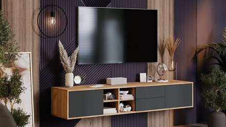 Тумба под телевизор подвесная Дуб Крафт золотой/Антрацит 180х41х32 см