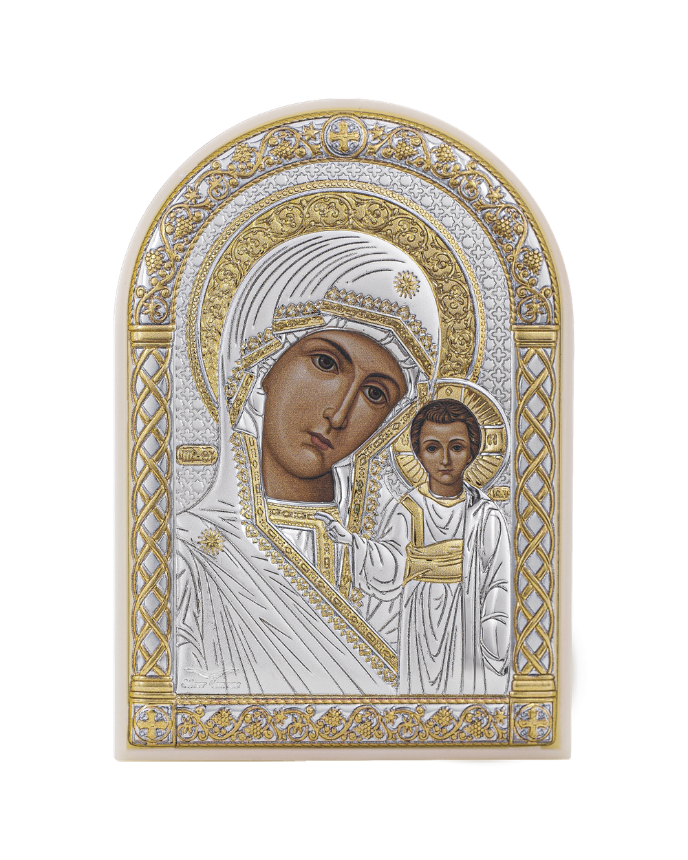 Казанская БМ, икона арочная, пластик белый 48x68