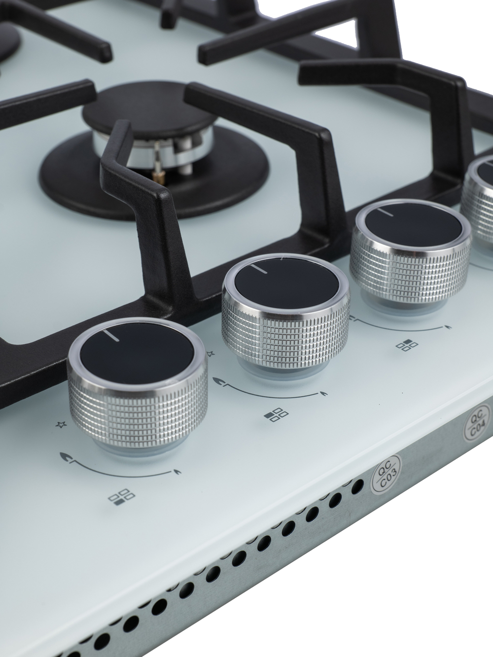 Газовая варочная панель 4 конфорки Nano Glass Белое матовое Закаленное стекло легкой очистки, Wok-конфоркой, Электроподжиг, Газ-контроль, Решетки из чугуна, Macbi MBH64WFGI.V2-NM-WH NanoGlass