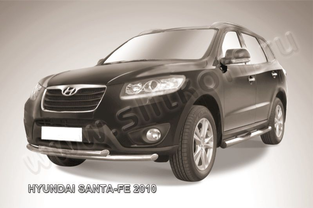 Защита переднего бампера (нержавейка) Hyundai Santa-Fe (2009-2012) d57+d57