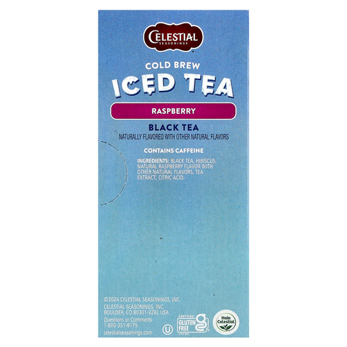Celestial Seasonings, Cold Brew Iced Tea, черный чай, малина, 18 чайных пакетиков, 41 г (1,44 унции)