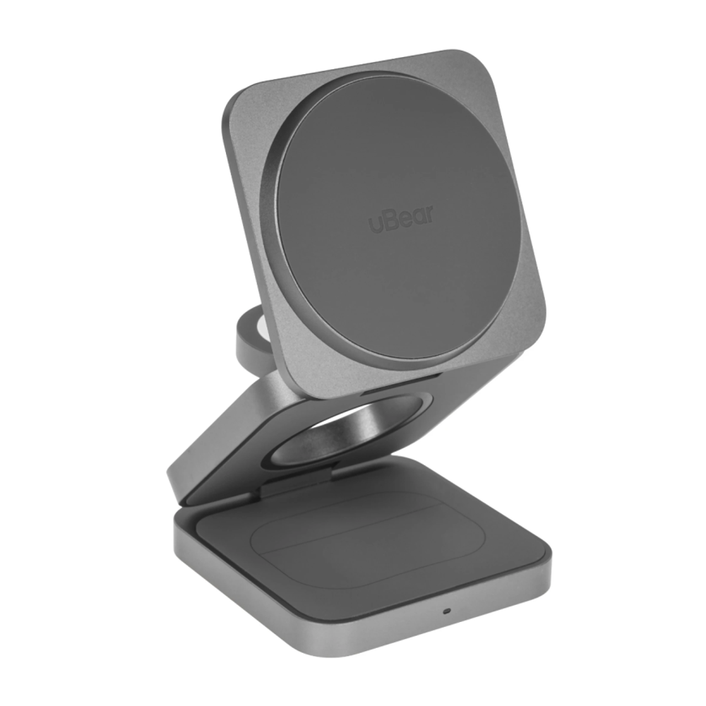Складная зарядная станция MagSafe uBear Balance Ultra для iPhone, Apple Watch и AirPods (Qi2) Беспроводная зарядка: Qi 15 Вт, Qi 5 Вт, магнитное крепление для быстрой зарядки Apple Watch (Qi 5 Вт). Проводная зарядка: нет. Сертификация Qi2. Есть LED-индика
