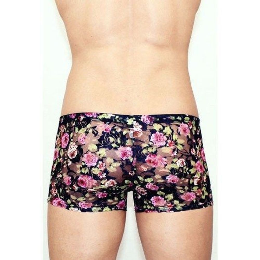 Мужские трусы боксеры темно-синие  с розами Romeo Rossi Rose Boxer RR00225