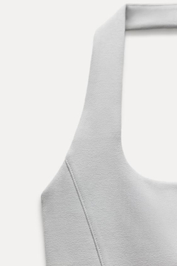 ZARA КРОП-ТОП ИЗ ТРИКОТАЖА ИНТЕРЛОК, ЖЕМЧУЖНО-СЕРЫЙ