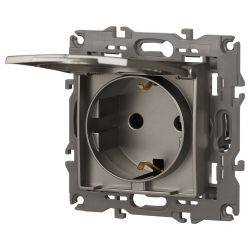 Розетка ЭРА Elegance 14-2103-16 2P+E Schuko со шторками с крышкой, 16А-250В, титан