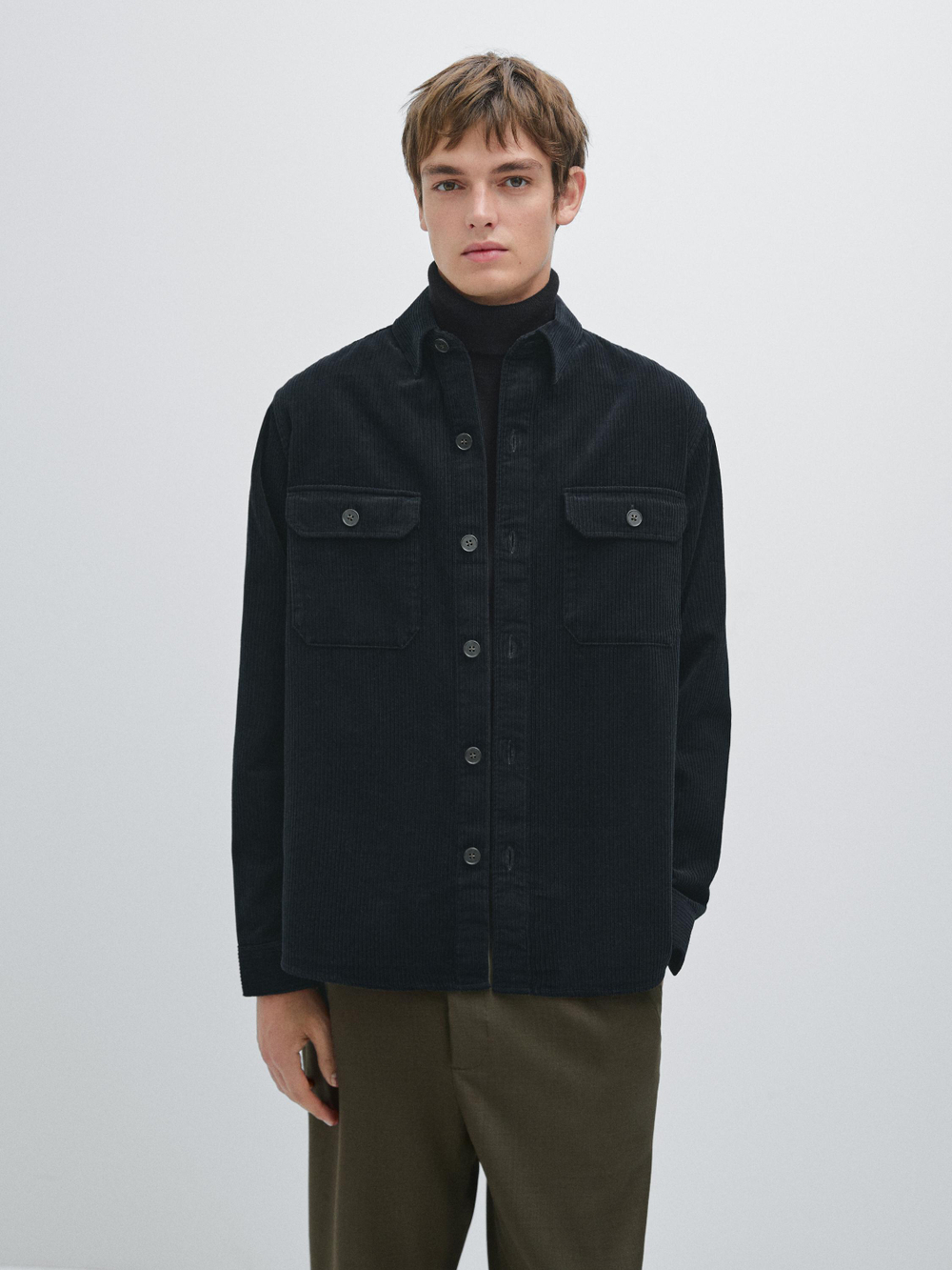 Massimo Dutti Вельветовая куртка-рубашка с карманами, темно-синий
