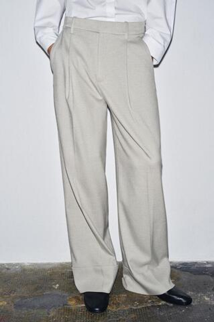 ZARA БРЮКИ С ЗАЩИПАМИ — ZW COLLECTION, БЕЖЕВЫЙ