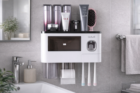 Идеальный семейный формат гигиены: органайзер (дозатор +  держатель щеток + стаканы)