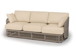 "Альбано" диван 3-местный плетеный из роупа, каркас алюминий светло-серый (RAL7035) муар, роуп серый меланж круглый, ткань Mossle светло-бежевая