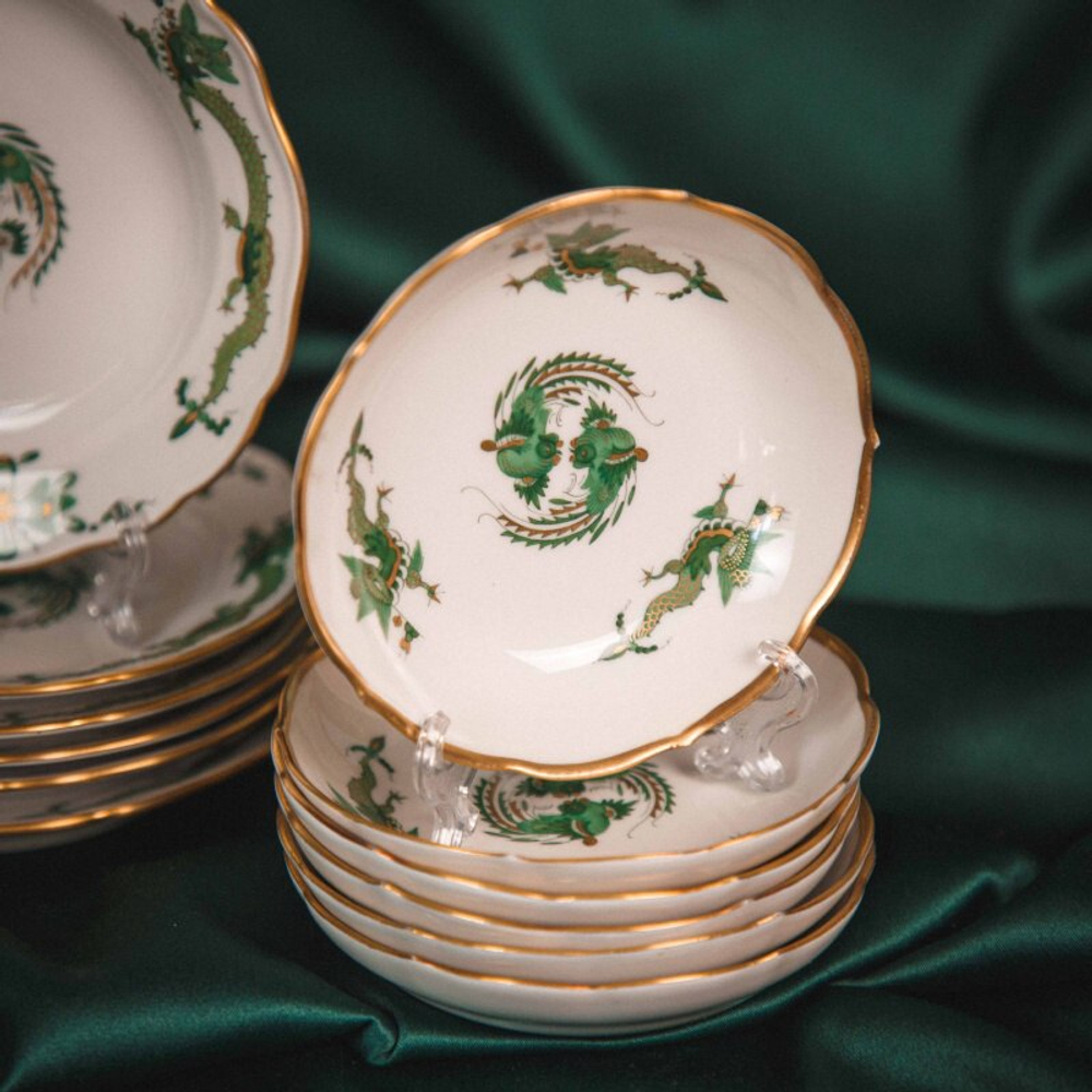 Кофейный сервиз на 6 персон «Зеленый дракон и феникс»