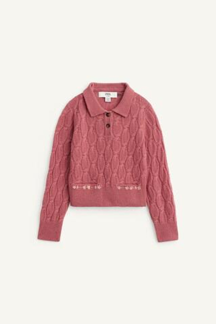 ZARA СВИТЕР С ВОРОТНИКОМ-ПОЛО, РОЗОВЫЙ