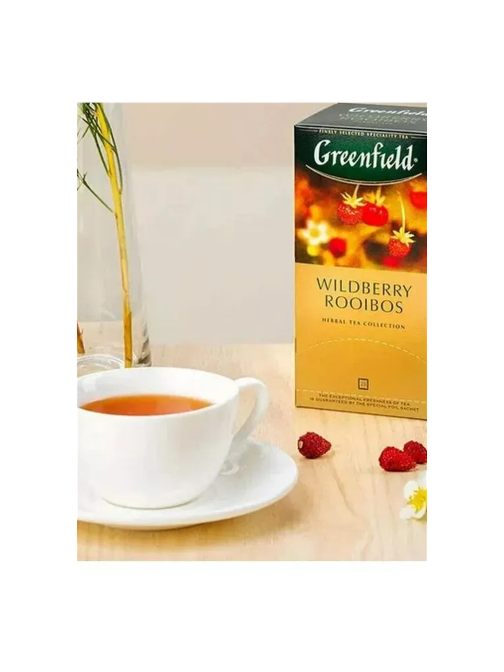 Чай GREENFIELD "Wildberry Rooibos" травяной с земляникой и клюквой, 25 п. в конвертах по 1,5 г,