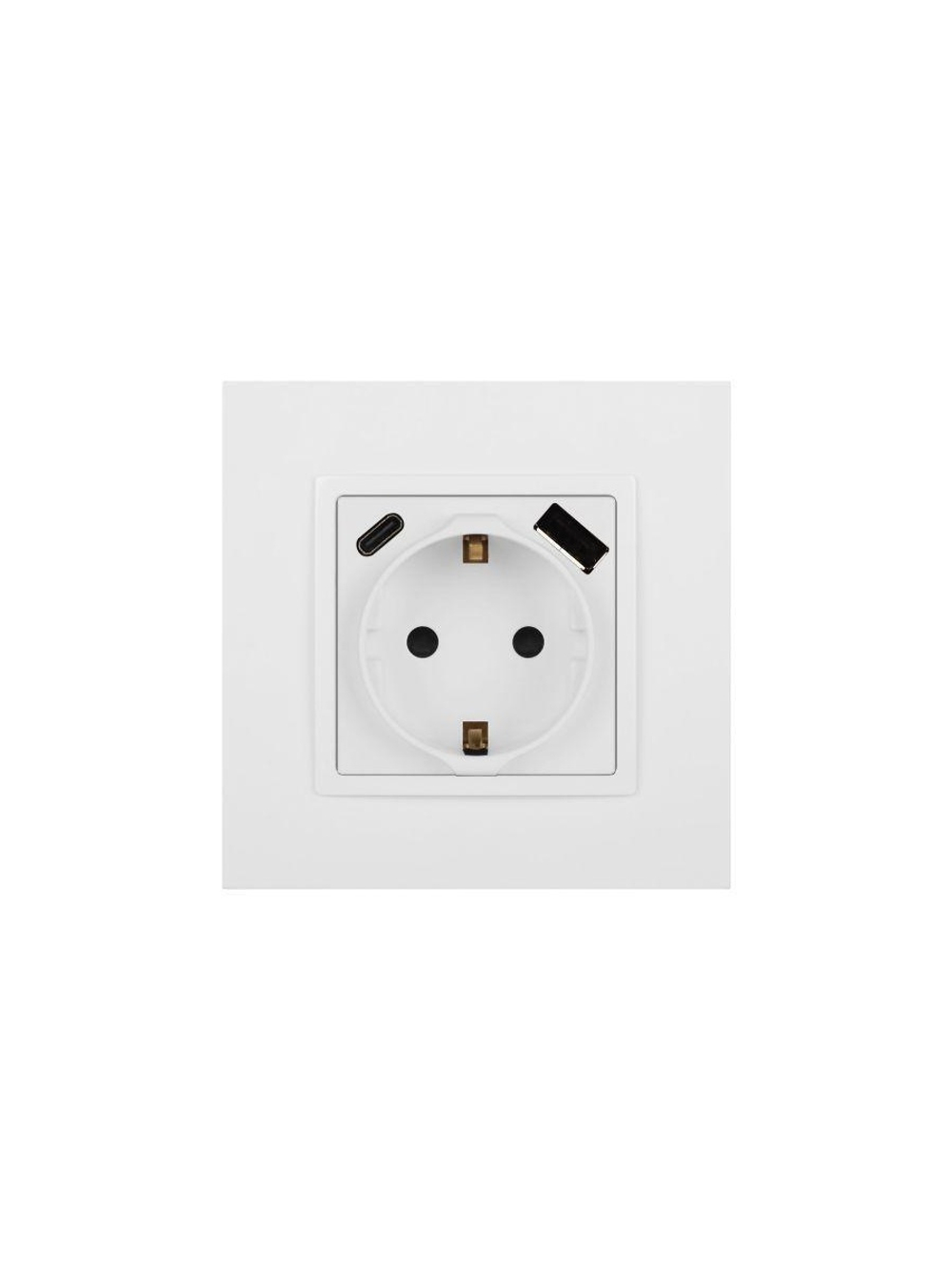 Розетка Elegance 14-4108-01М 16A 250В 2P+E защ. шторки с USB type-A+C 3А 5В матов. бел. Эра Б0067710