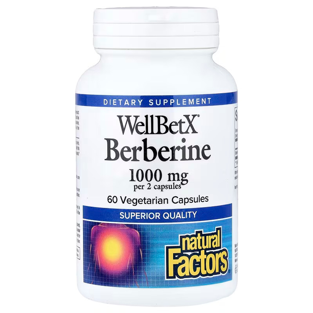Natural Factors, ВеллБетИкс®, берберин, 60 вегетарианских капсул (500 мг в 1 капсуле)