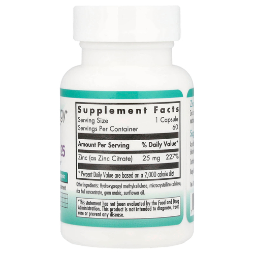 Nutricology, цитрат цинка, 25, 60 вегетарианских капсул