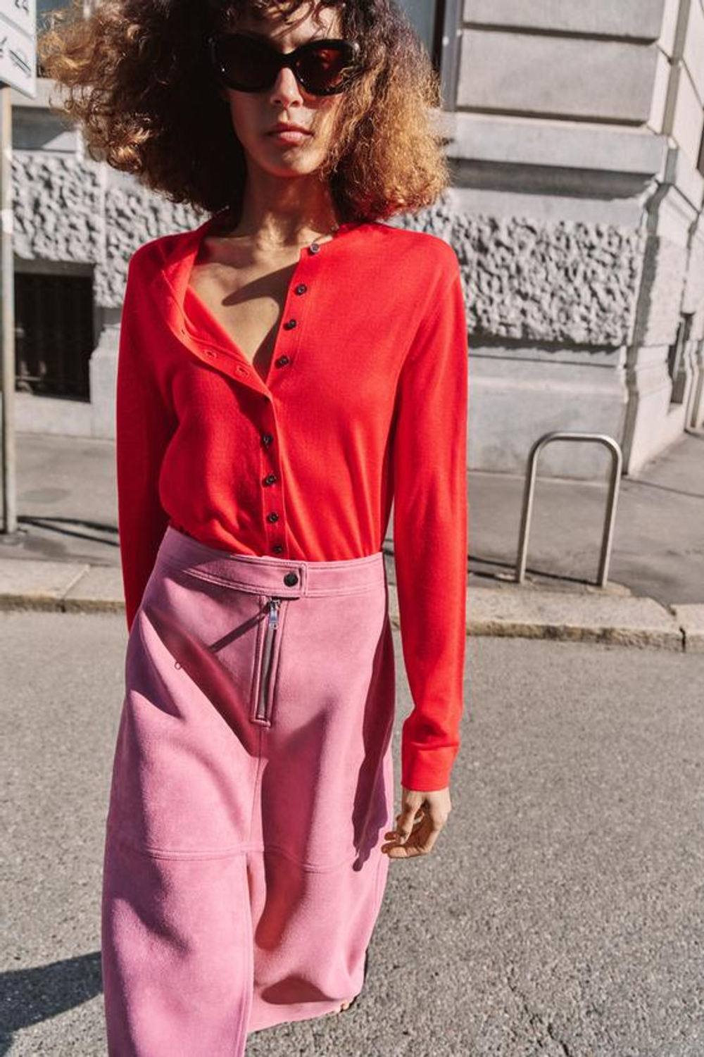 ZARA ЮБКА МИДИ ИЗ ИСКУССТВЕННОЙ ЗАМШИ, СИРЕНЕВЫЙ