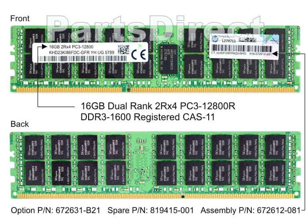 Модуль памяти HPE 672612-081 HP 16-GB (1x16GB) SDRAM DIMM