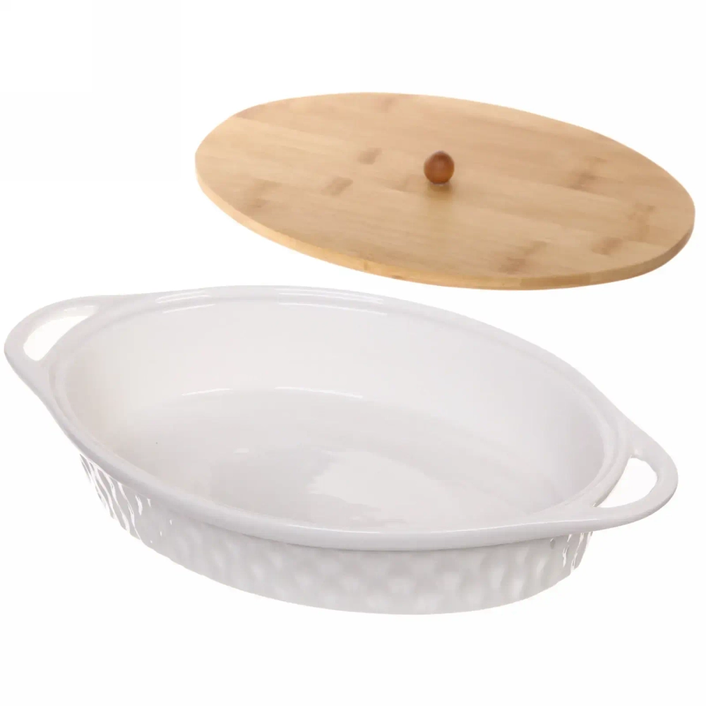 Форма для запекания керамическая «White magic» 29*20см с бамбуковой крышкой