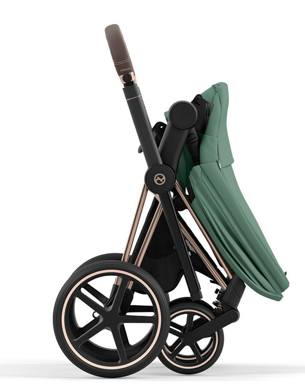 Коляска 3 в 1 Cybex Priam IV Rosegold complete и автокресло Aton S2 i-Size Moon Black Leaf Green