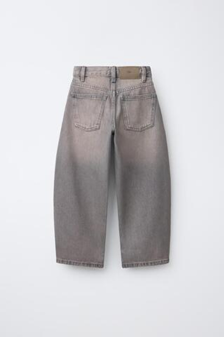 ZARA ДЖИНСЫ BARREL С ЗАКЛЕПКАМИ, СЕРО-КОРИЧНЕВЫЙ