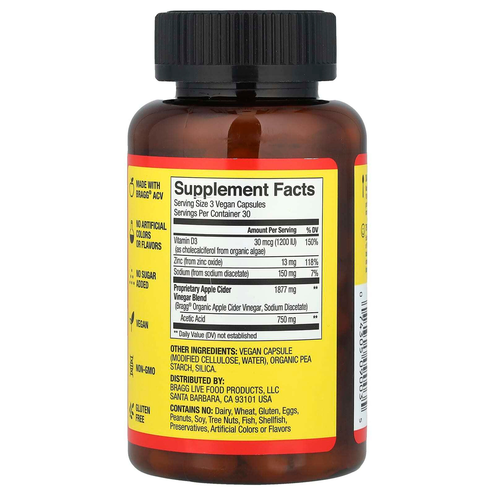 Bragg, Яблочный уксус, 90 капсул