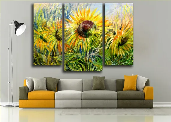 Модульная картина "Пастельные подсолнухи"